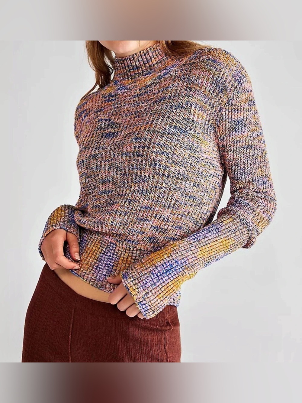 Free People Multicolor Blair Spacedye Turtleneck Sweater - Size L NWT
